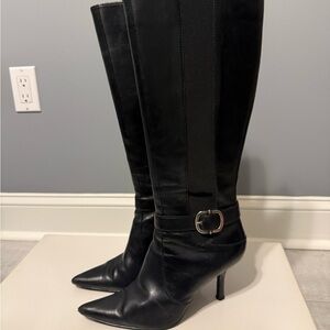 Anne Klein Black Heeled Boots with Buckle